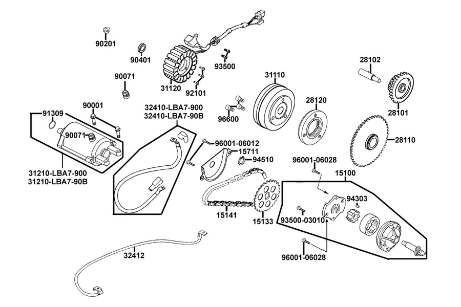 E06 Starting Motor and Generator parts diagram