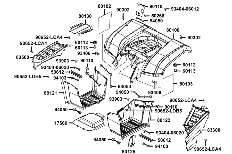 F12 Fender Rear and Mudguard Floor parts diagram