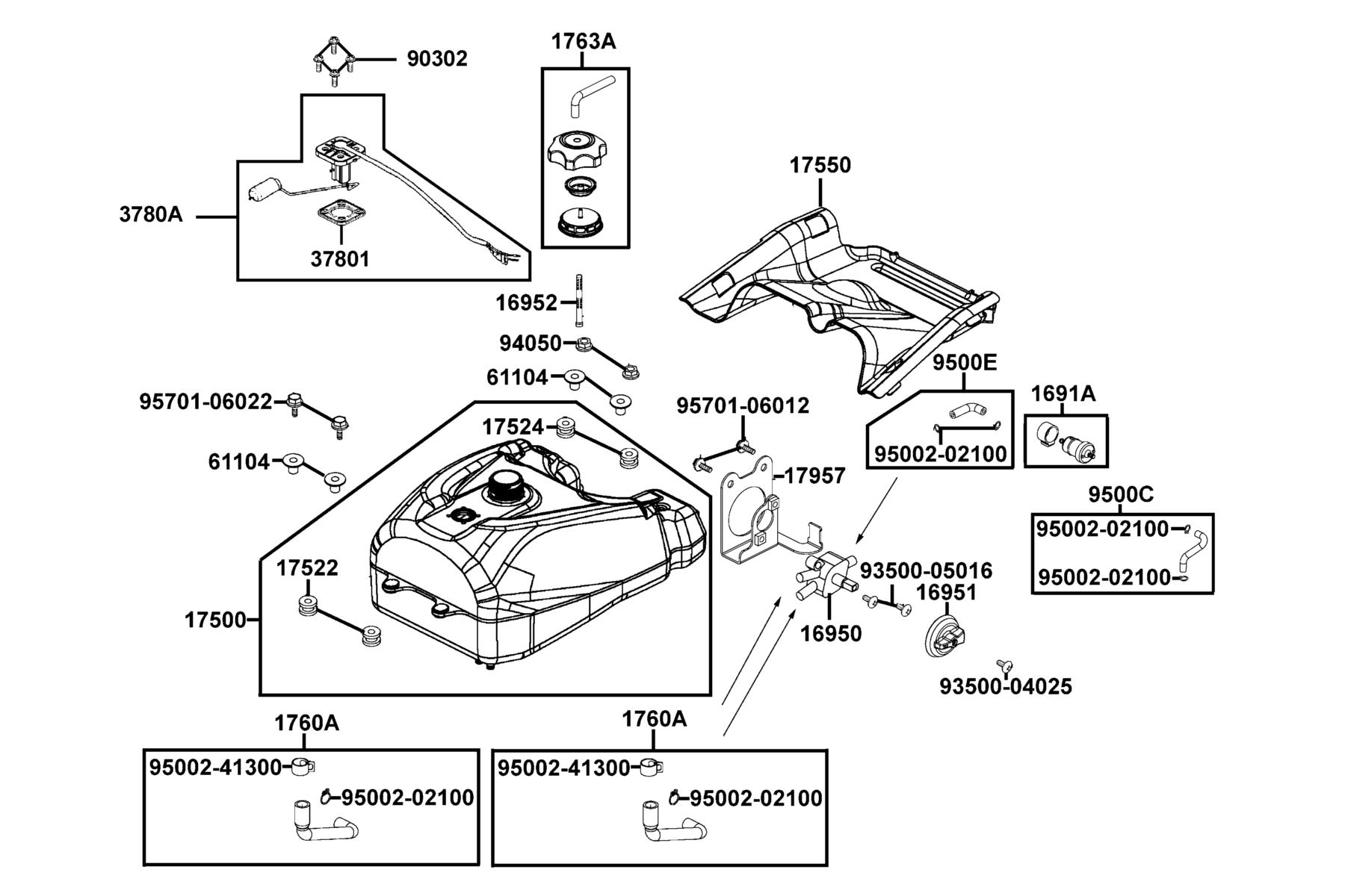KYMCO MXU 500 Fuel Tank parts diagram
