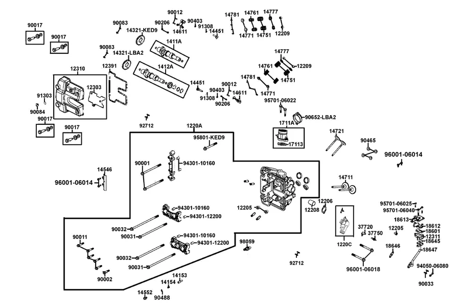 E02 Cylinder Head Cover and Cylinder Head parts diagram