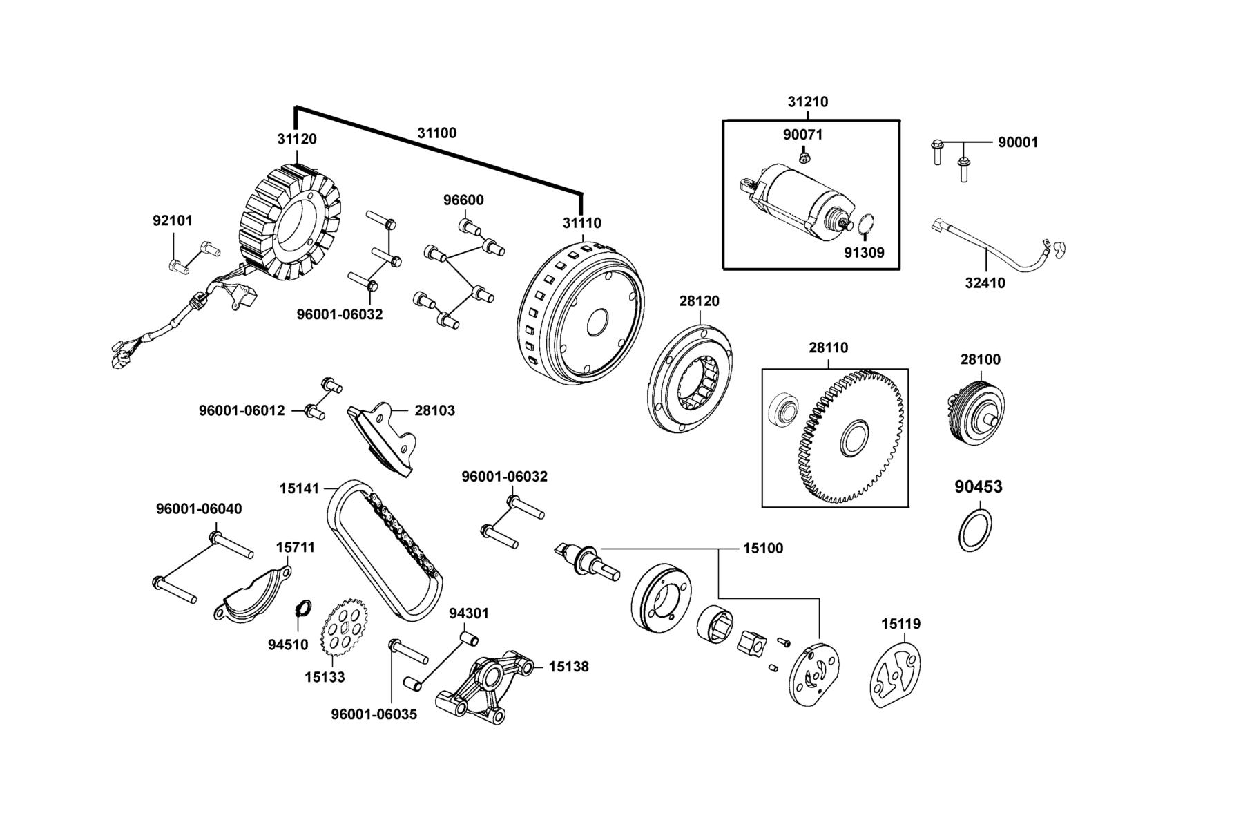 MXU 700i(2019) Starting Motor ● Generator parts diagram