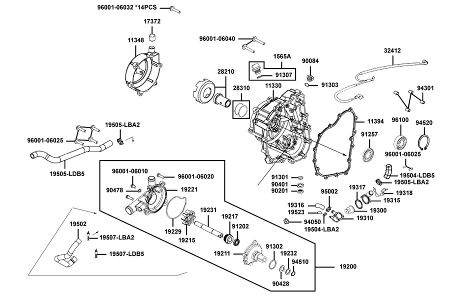 E04 Right Crankcase Cover and Water Pump parts diagram