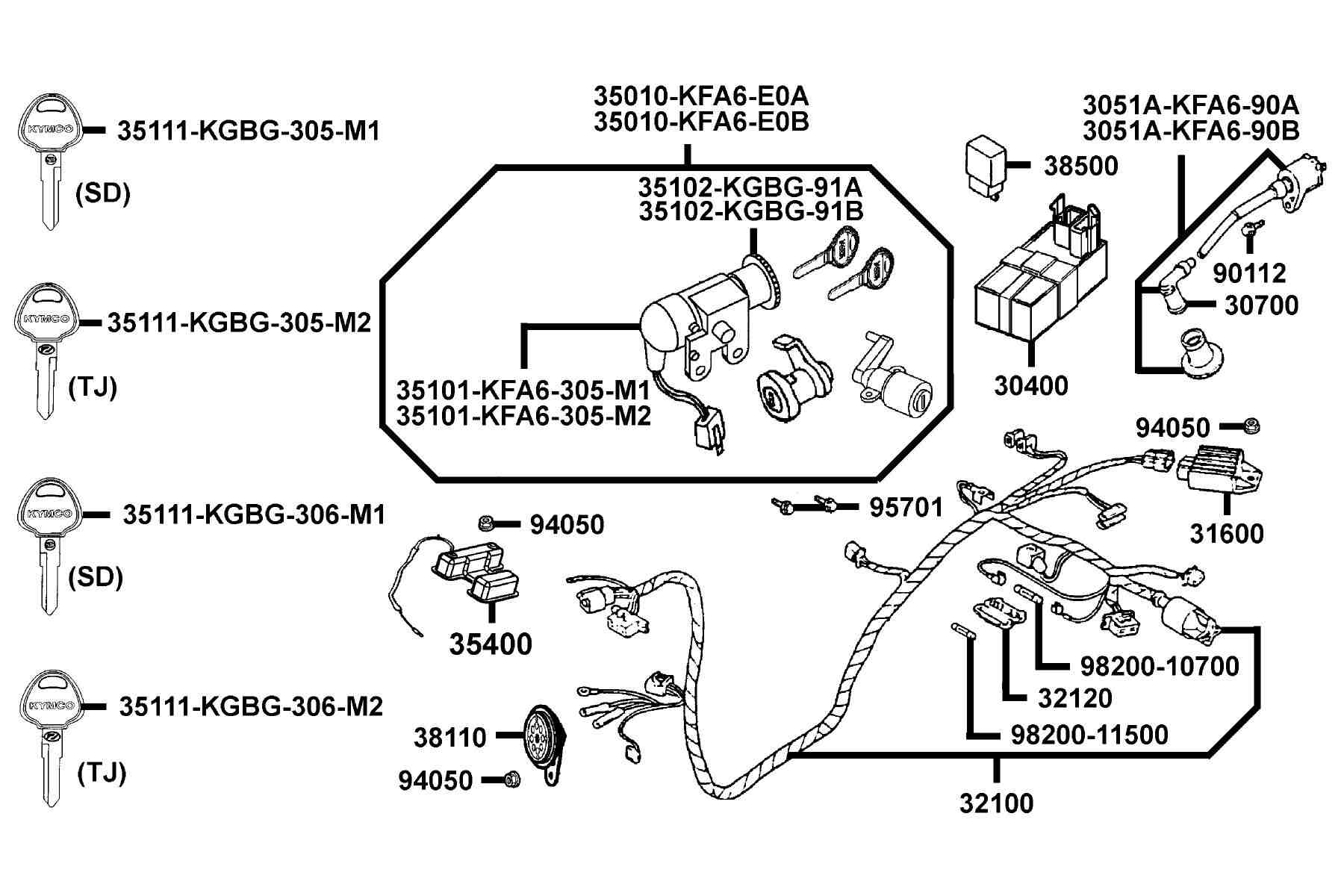 KYMCO PEOPLE 50 2T (2008-2012) Wire Harness parts diagram