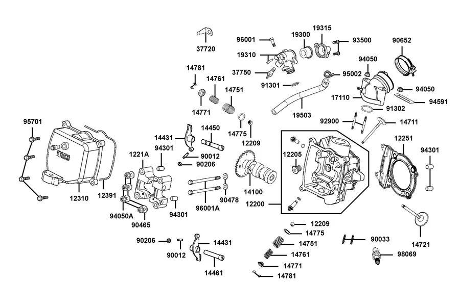 E02 Cylinder Head Cover and Cylinder Head parts diagram