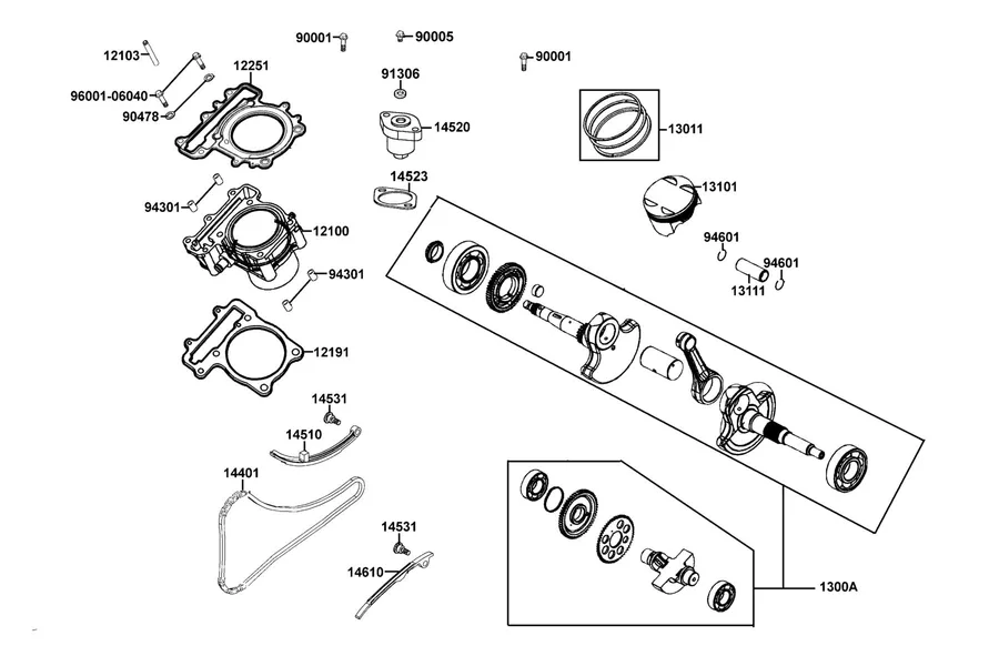 E03 Cylinder, Piston and Crankshaft parts diagram