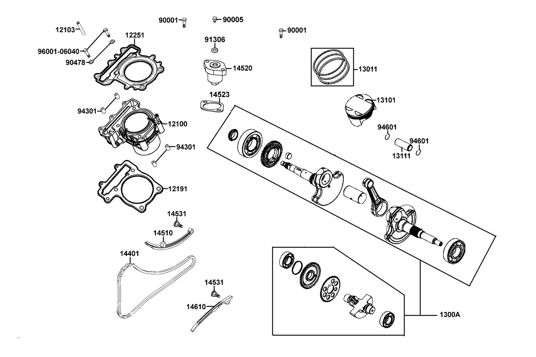 KYMCO UXV 500cc (2014+) Cylinder, Piston and Crankshaft parts diagram
