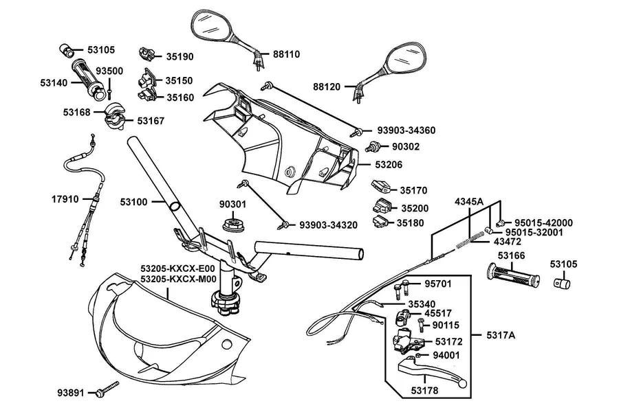 F03 Handle Steering and Handle Cover parts diagram