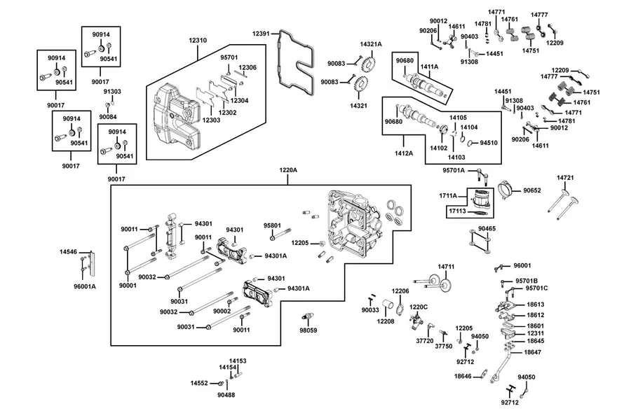 E02 Cylinder Head Cover and Cylinder Head parts diagram