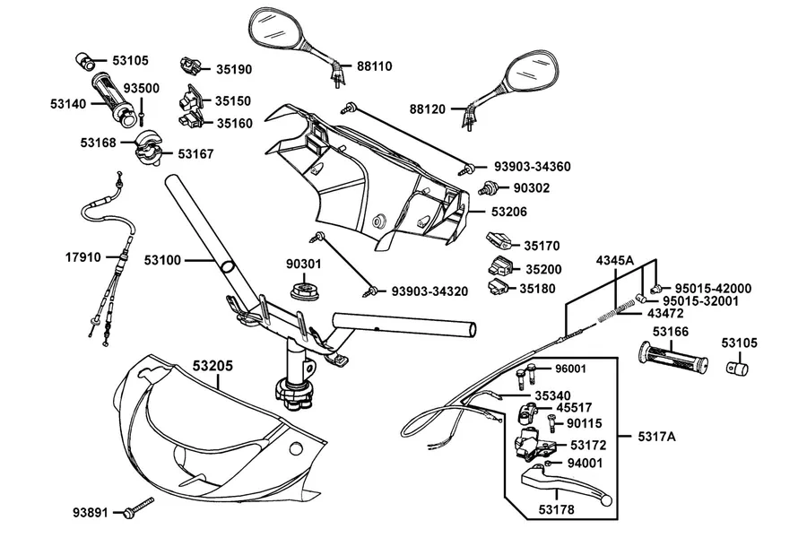 F03 Handle Steering and Handle Cover parts diagram