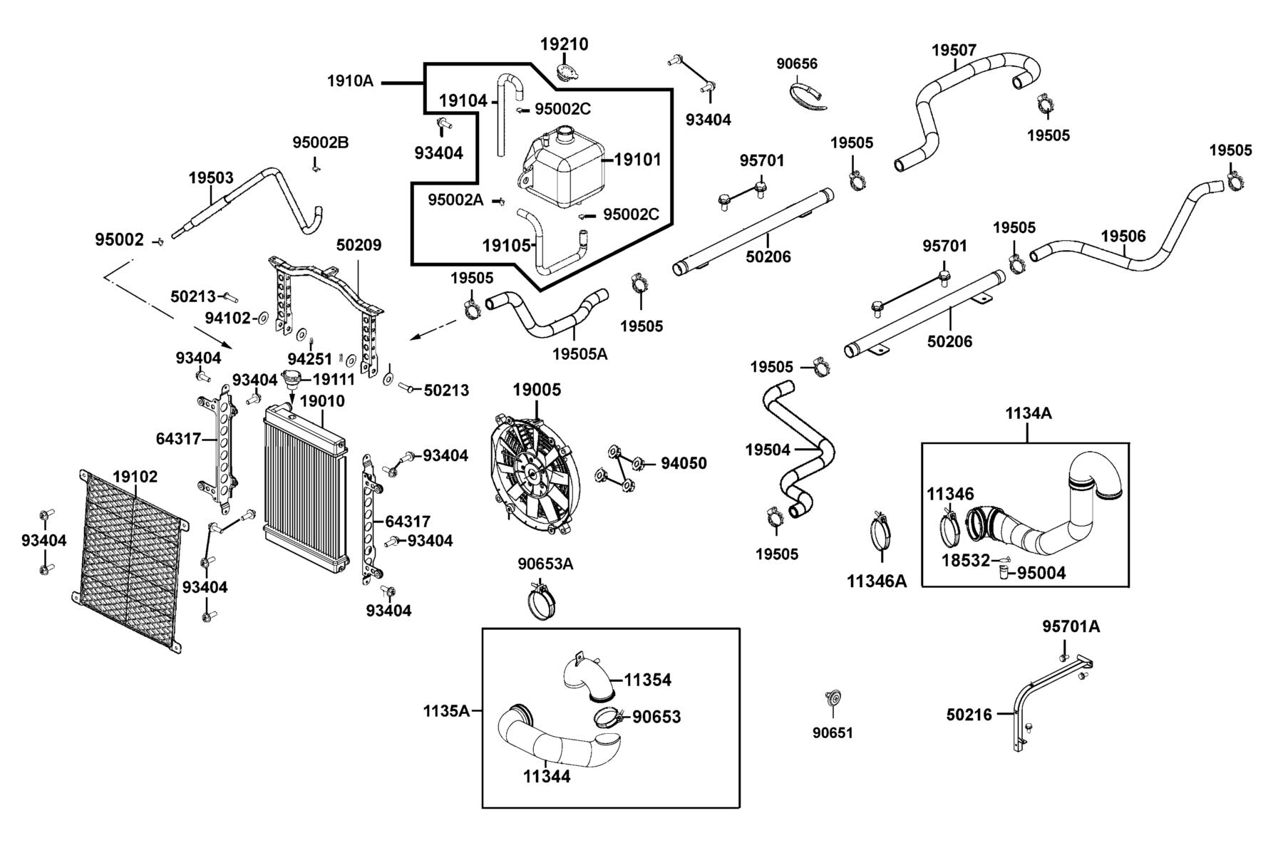 UXV 700i 2023MY Radiator parts diagram