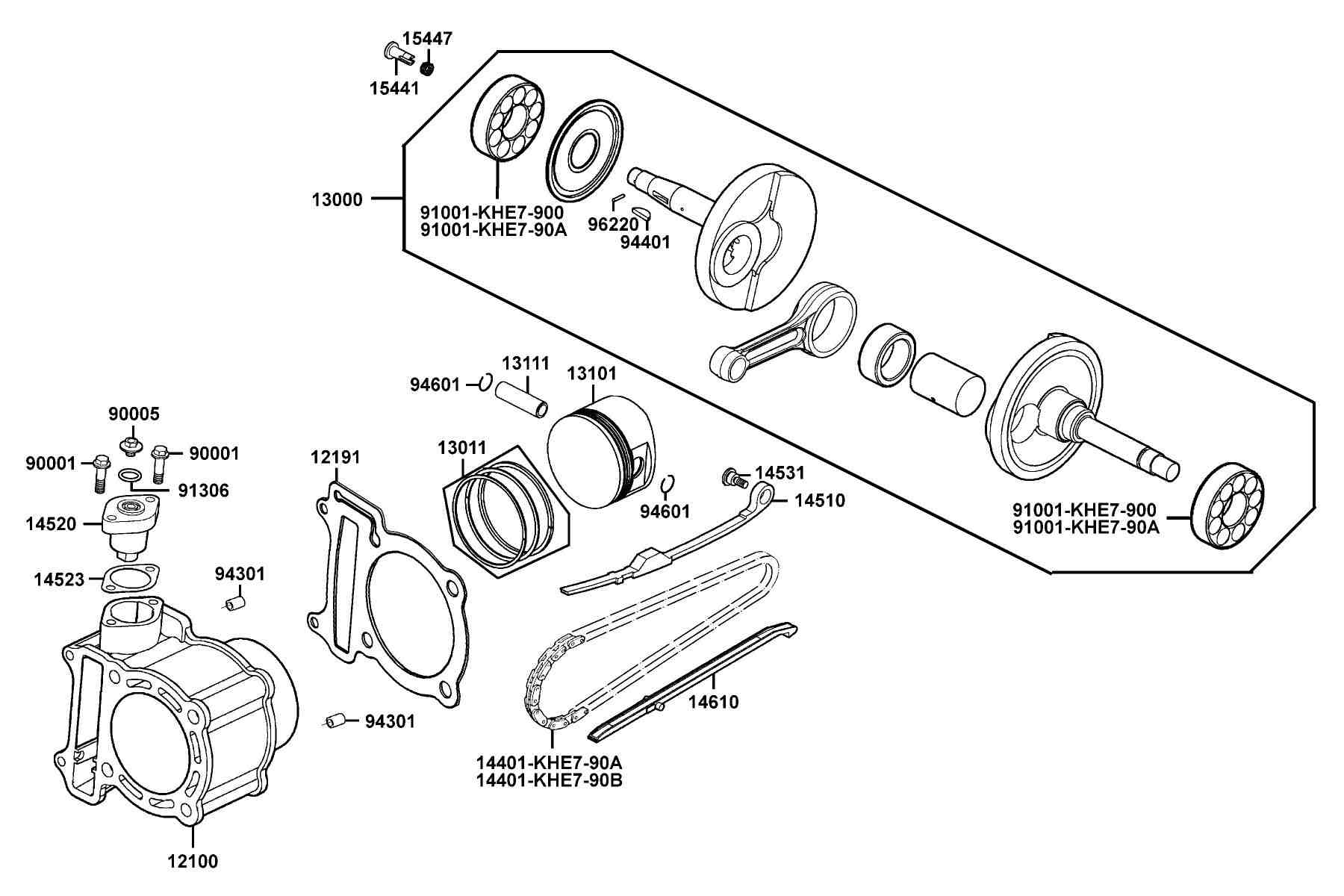 KYMCO PEOPLE S250 (2007-2007) Cylinder, Piston and Crankshaft parts diagram