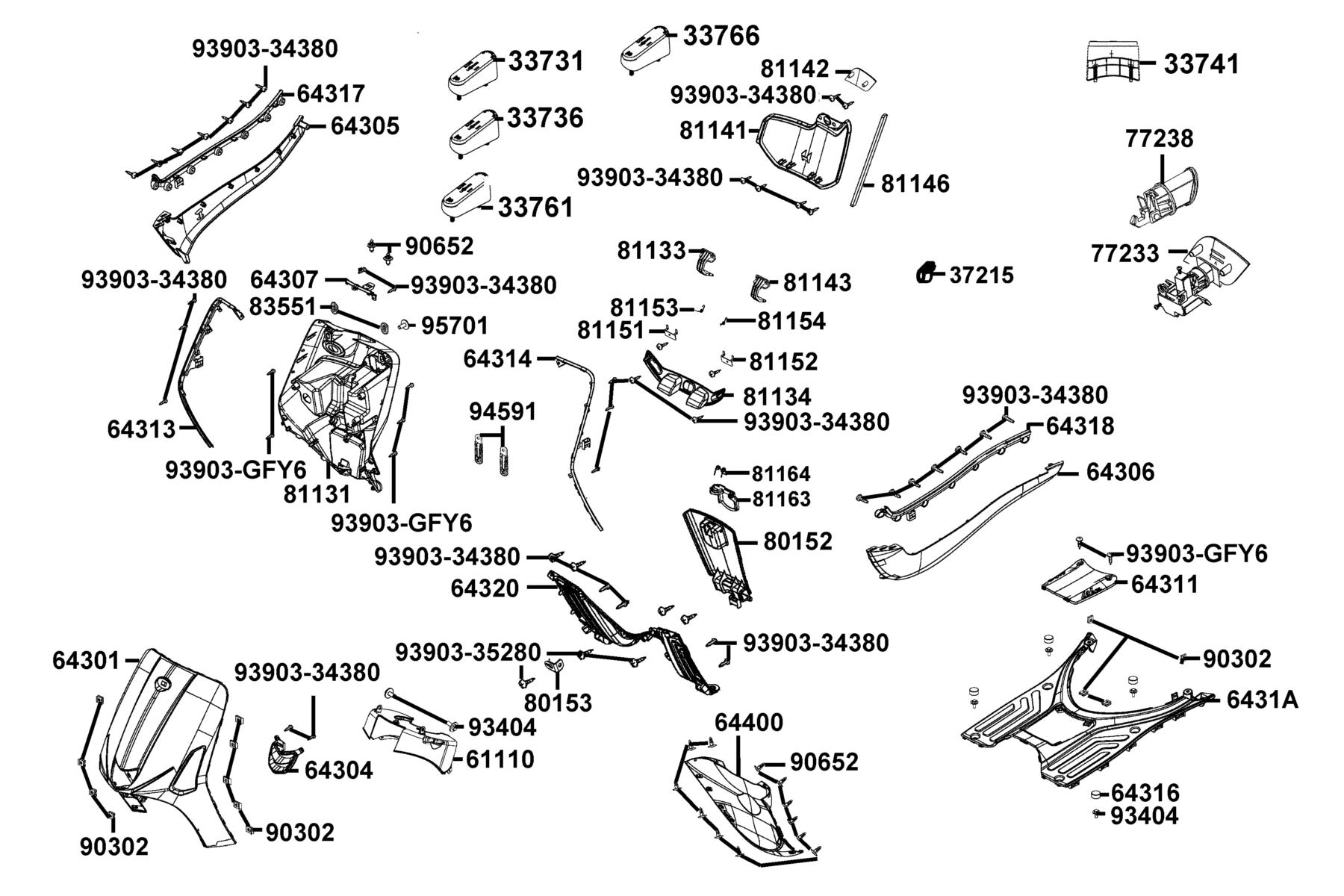 Like 150i Noodoe ABS (2023) Front Cover ● Front Fender parts diagram
