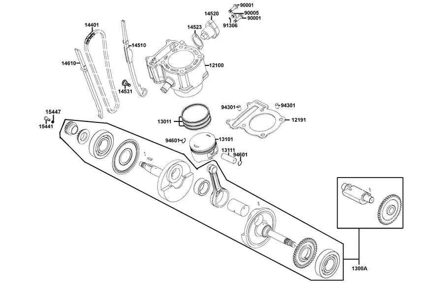 E03 Cylinder, Piston and Crankshaft parts diagram