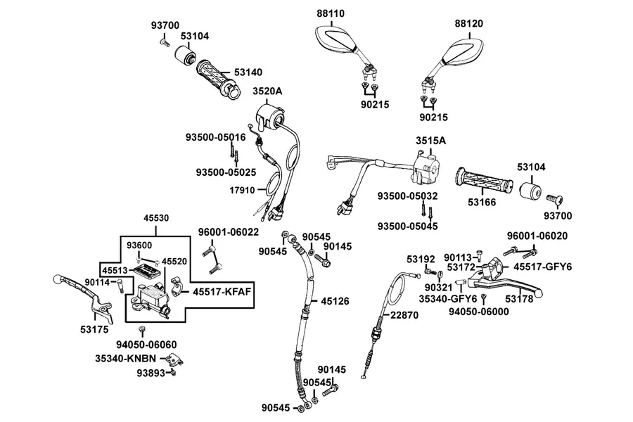 F02 Cable, Switch and Master Cylinder parts diagram