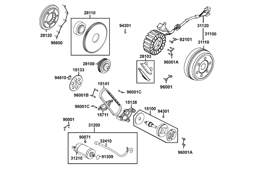 E06 Starting Motor and Generator parts diagram