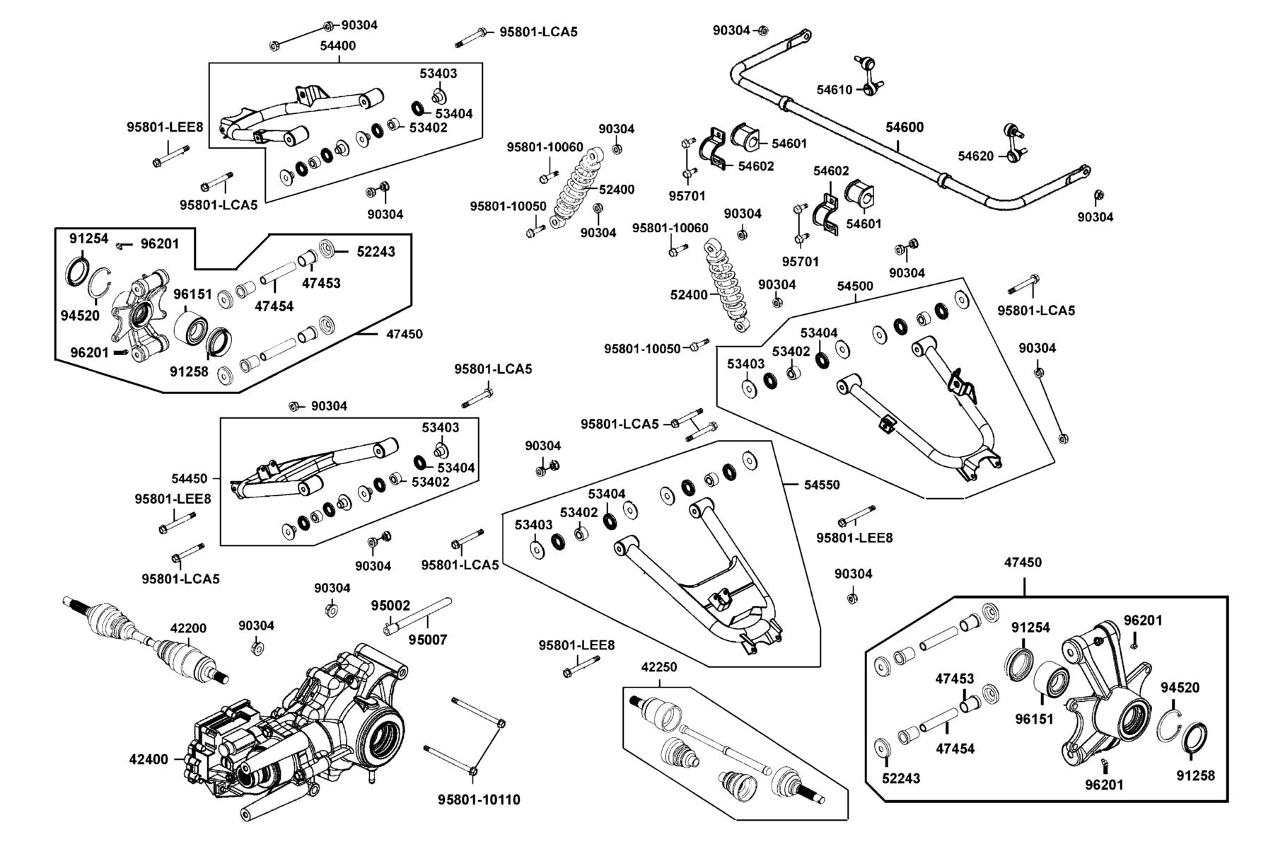 KYMCO UXV 500i Turf (2014+) Rear Control Arm parts diagram