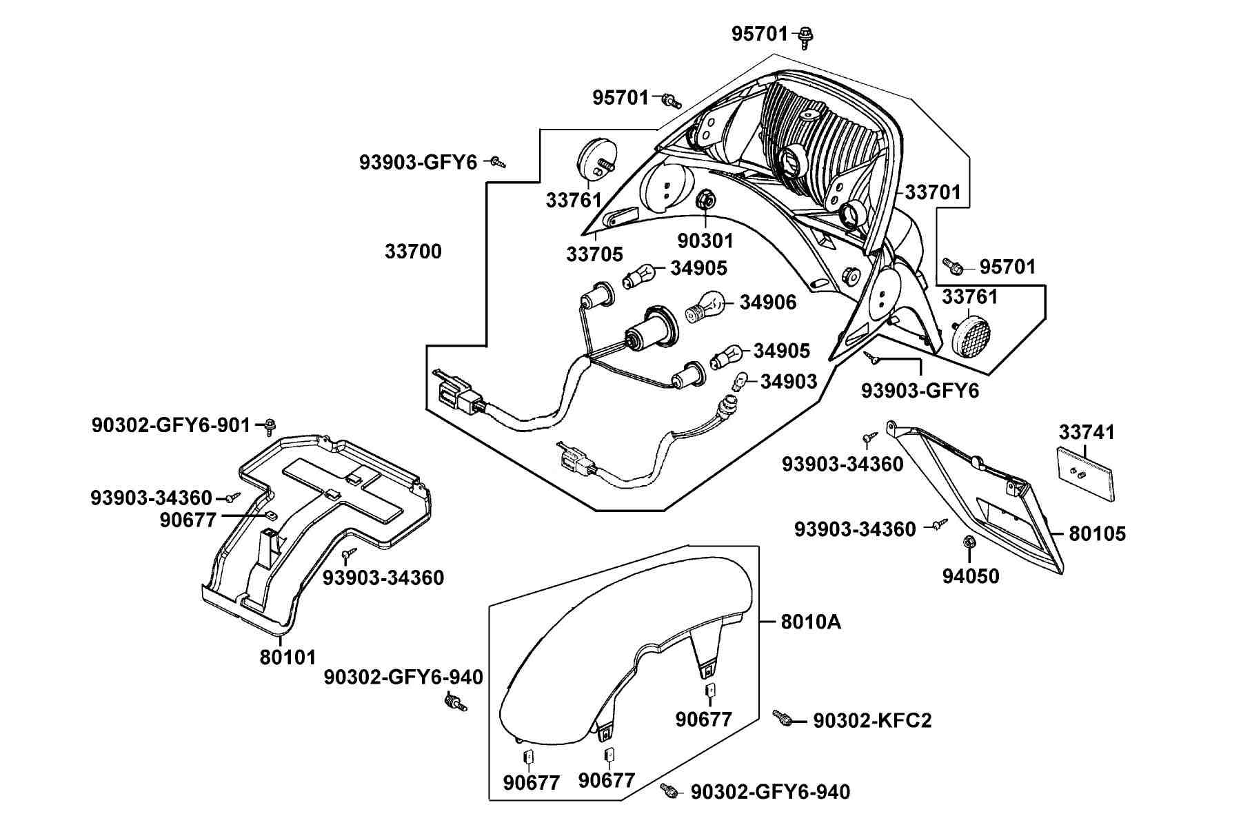 KYMCO Bet&Win 250 (2003-2007) Rear Light and Rear Fender parts diagram