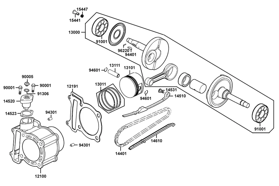 E03 Cylinder, Piston and Crankshaft parts diagram