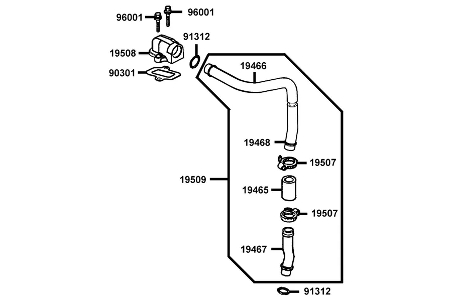 E16 Coolant Tube parts diagram