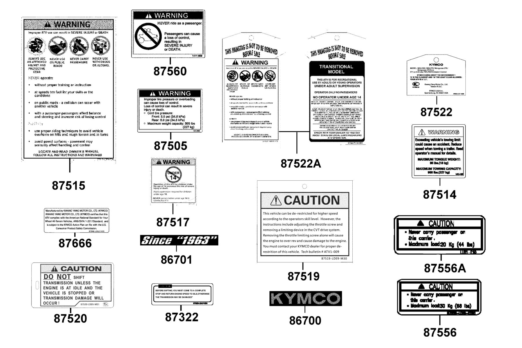 MXU 270 Caution Label parts diagram