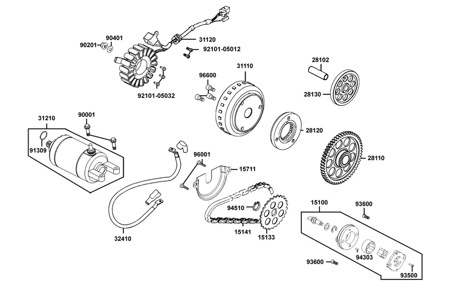 E07 Starting Motor and Generator parts diagram