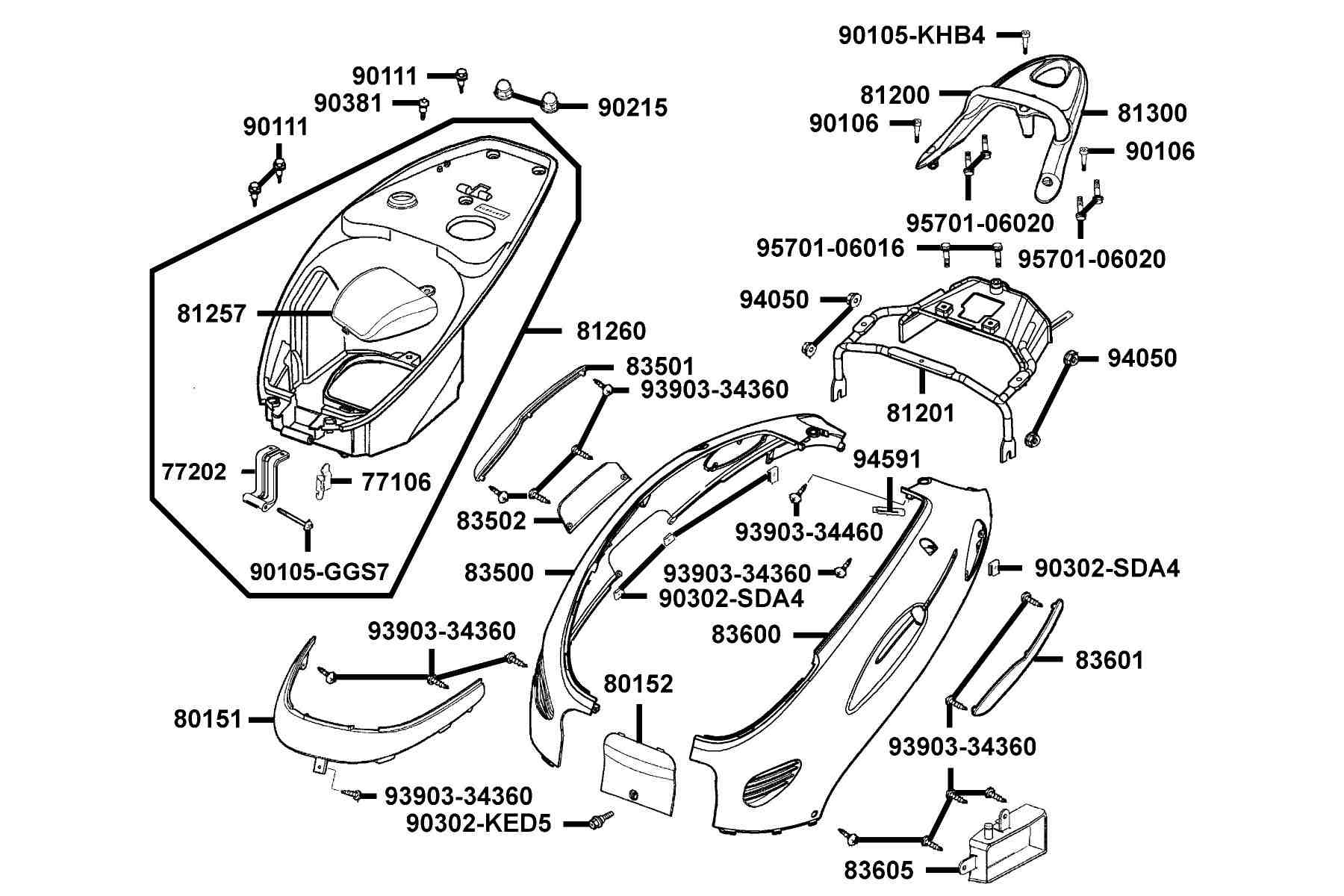 KYMCO PEOPLE 150 (2012+) Body Cover and Luggage Box parts diagram