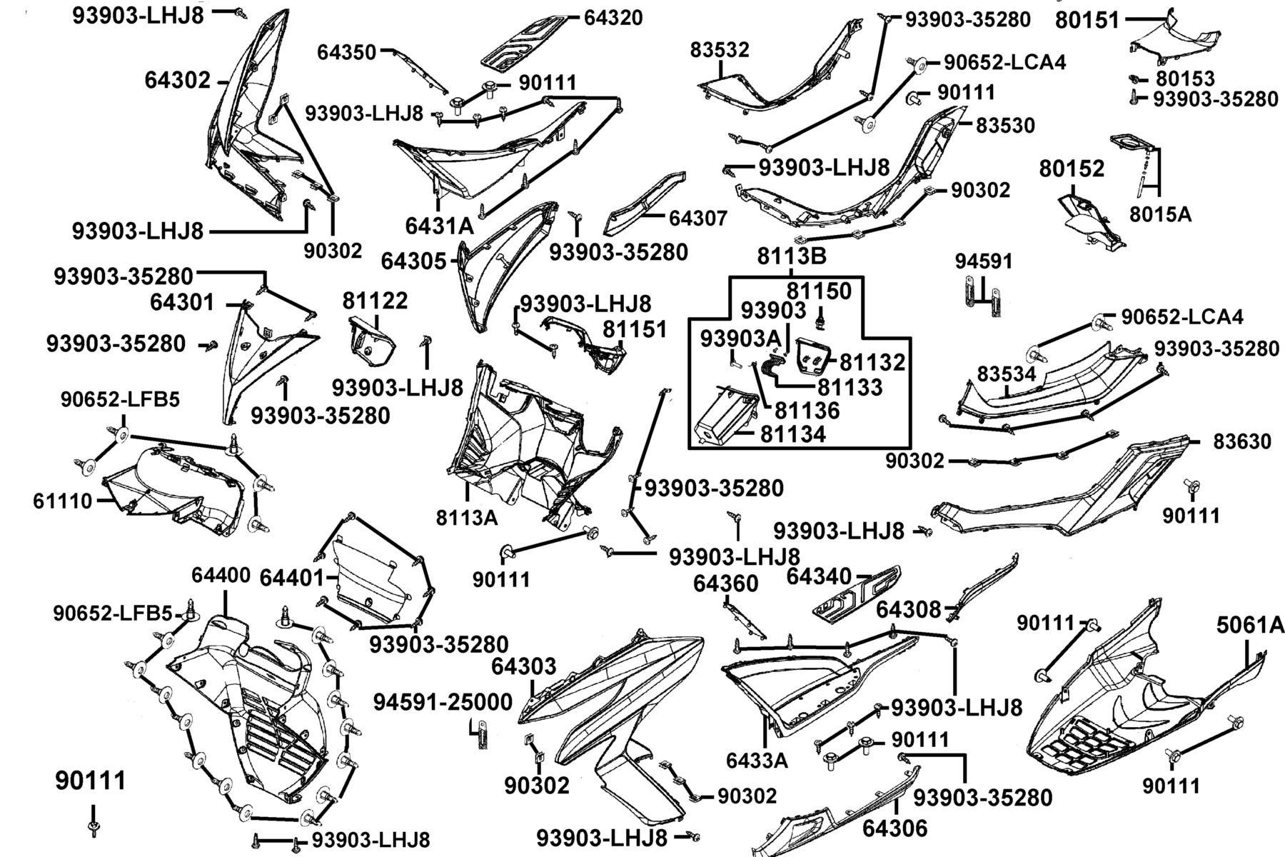 X-TOWN300i ABS (2019) Front Cover ● Front Fender parts diagram
