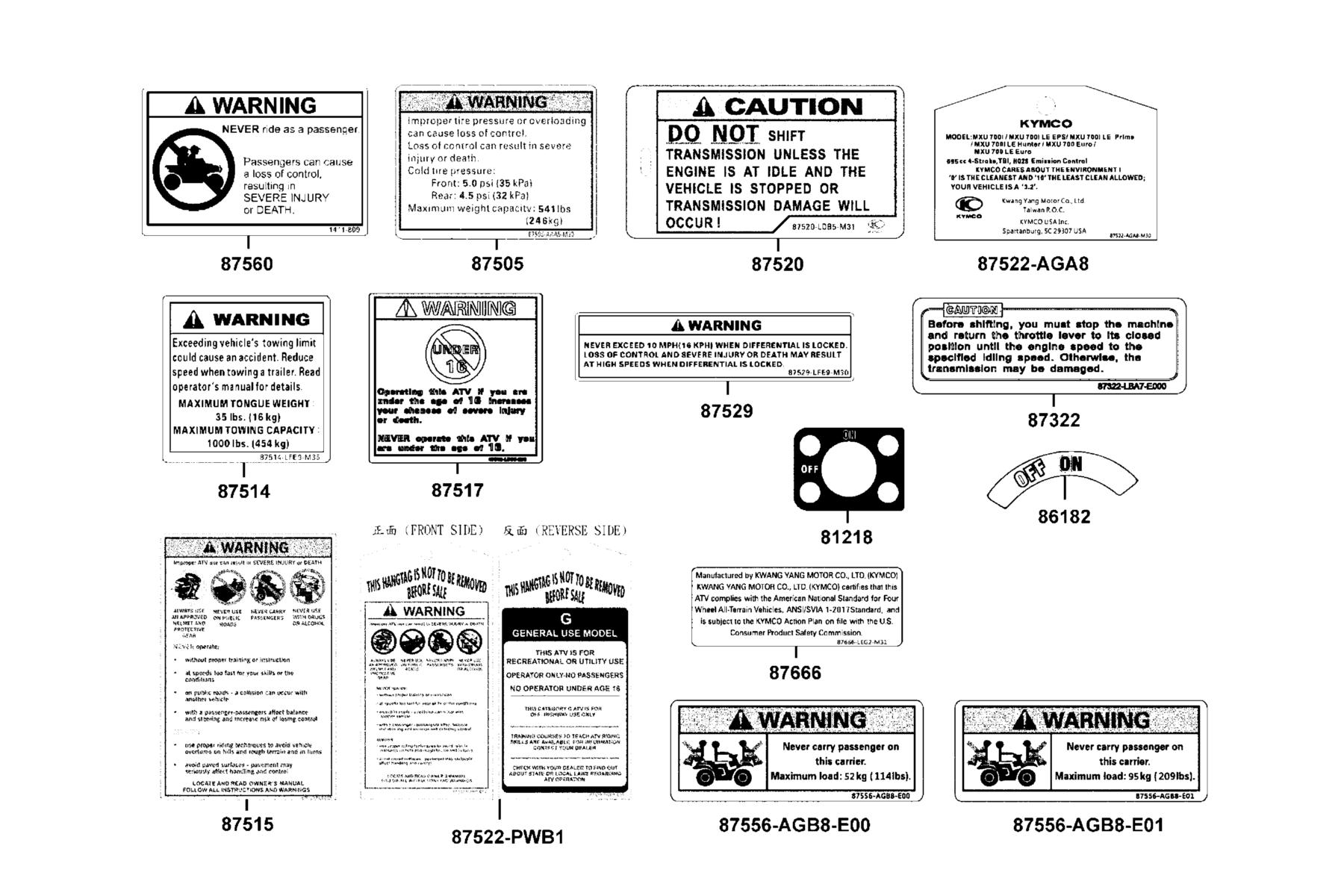 MXU 700i(2019) Caution Label parts diagram