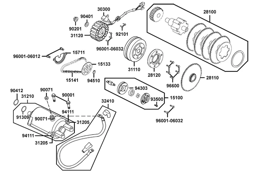 E06 Starting Motor and Generator parts diagram