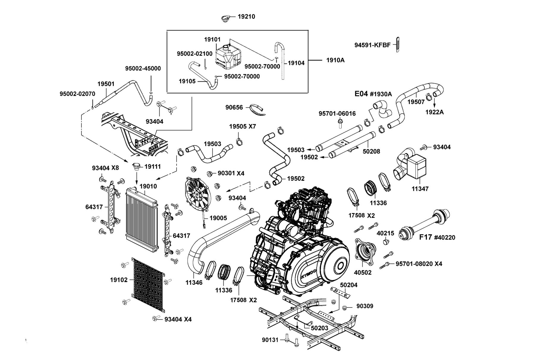 UXV 450i Prime(2018) Radiator Comp●Shoroud parts diagram
