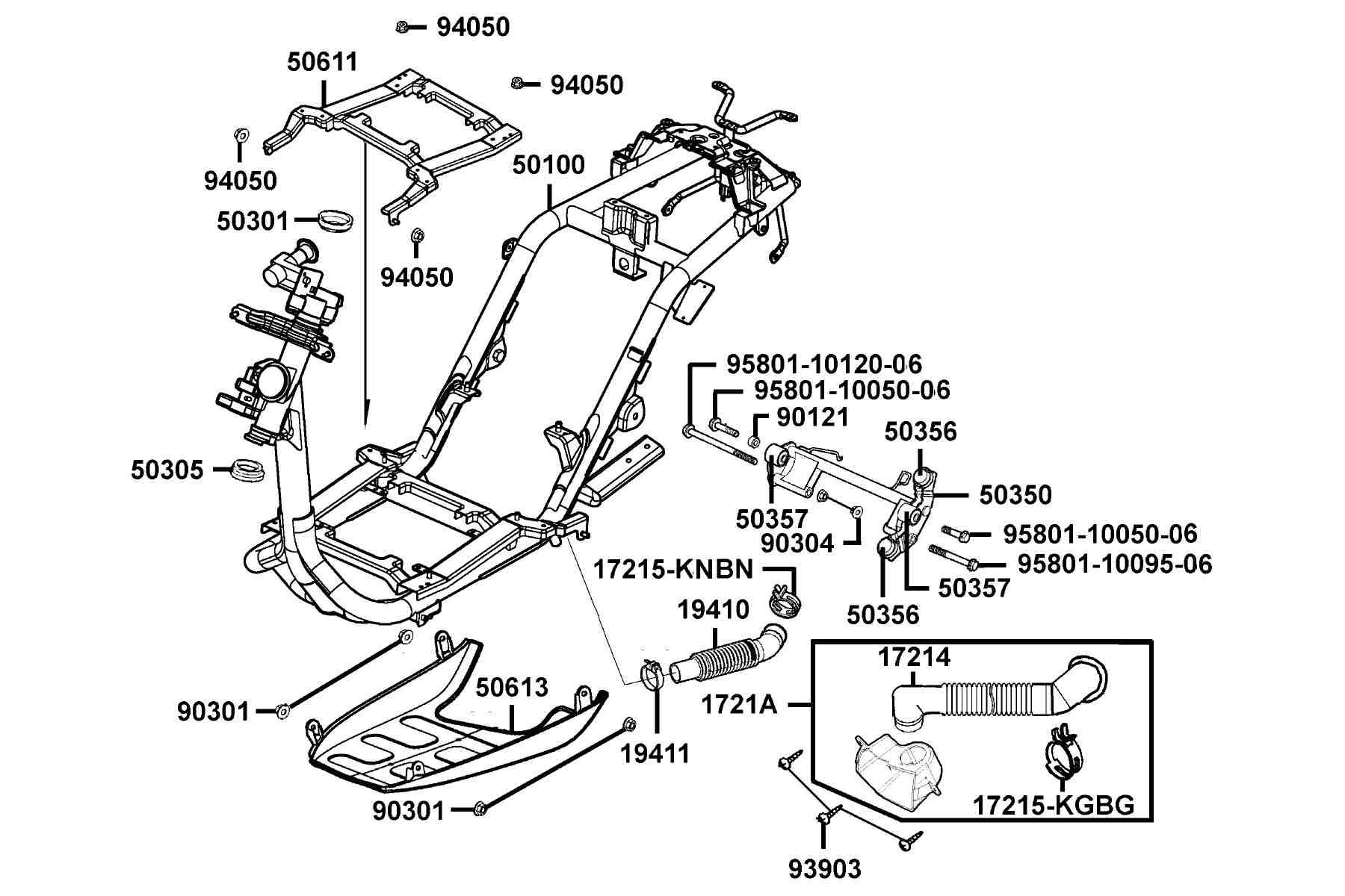 KYMCO Sting 50 (2009-2009) Frame Body parts diagram