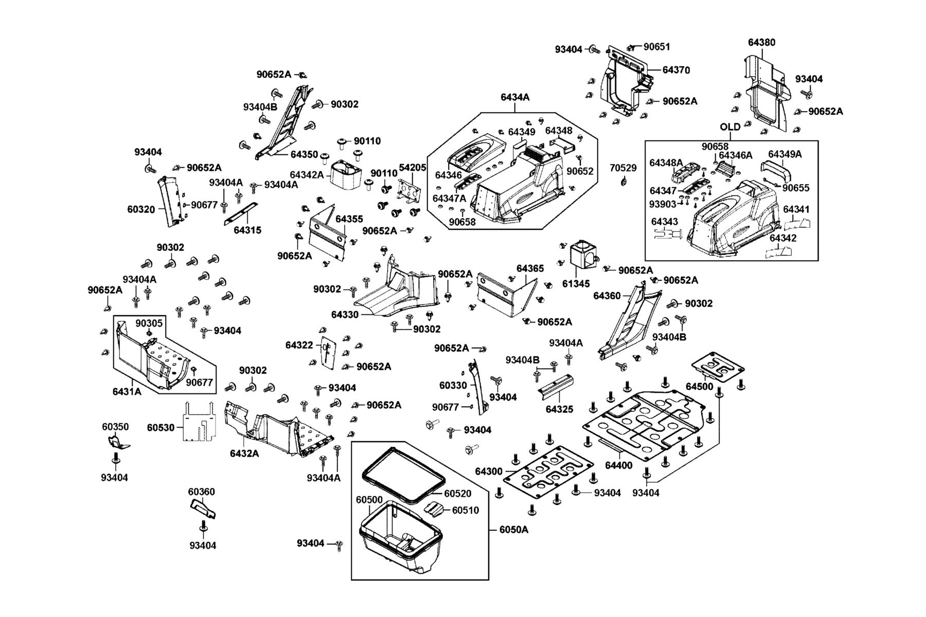 KYMCO UXV 500i G (Off Road) (2015+) Box Assy Luggage and Panel Assy R/L Footrest parts diagram