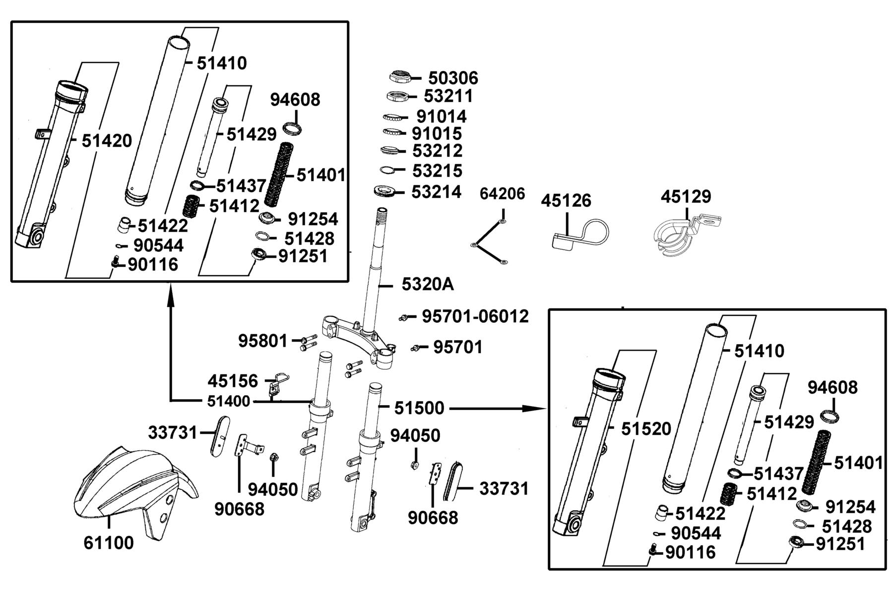 SUPER 8 150X(2020) Stem Steering ● Front Cushion parts diagram
