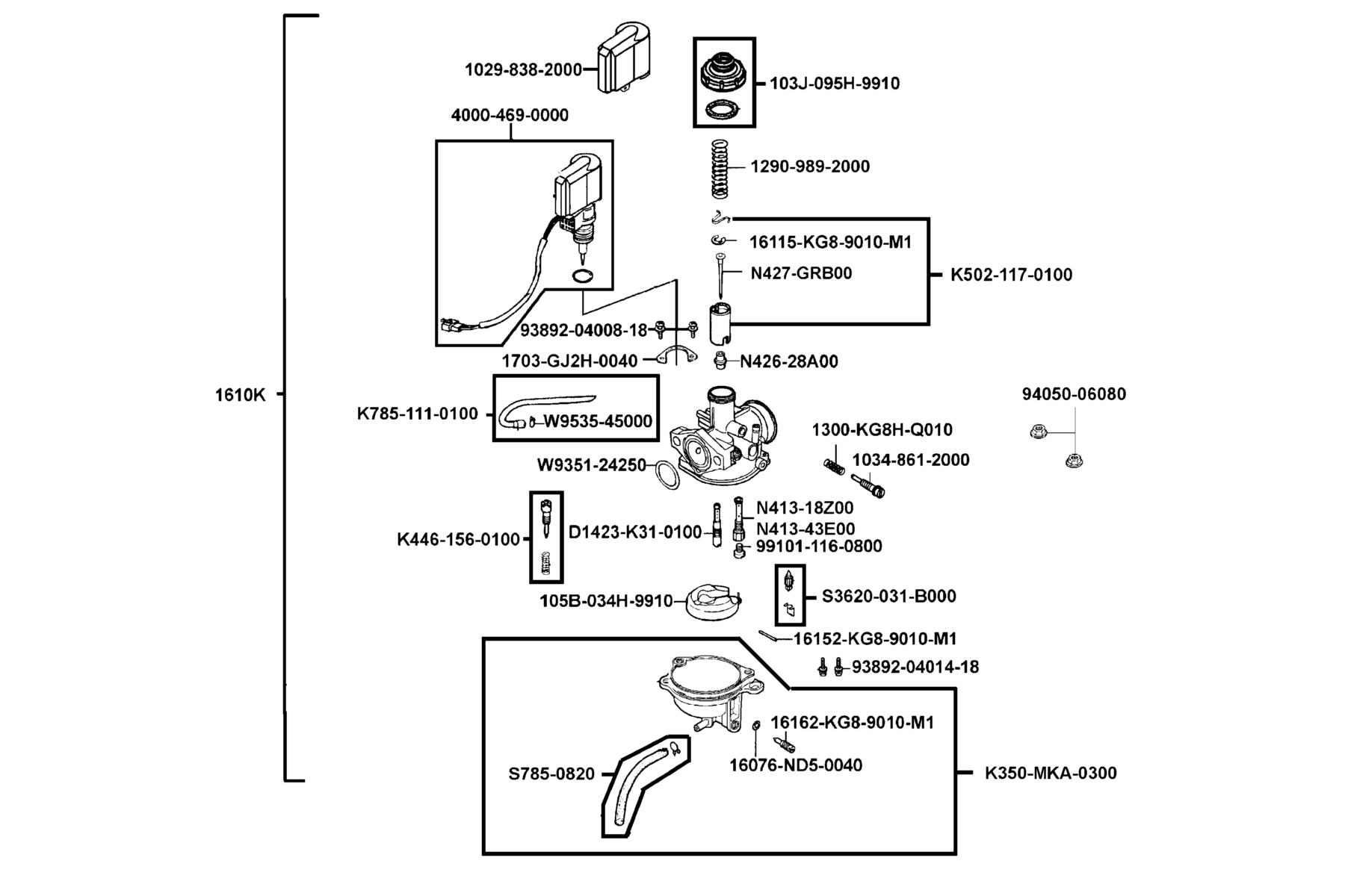 KYMCO Mongoose 90 Carburetor parts diagram
