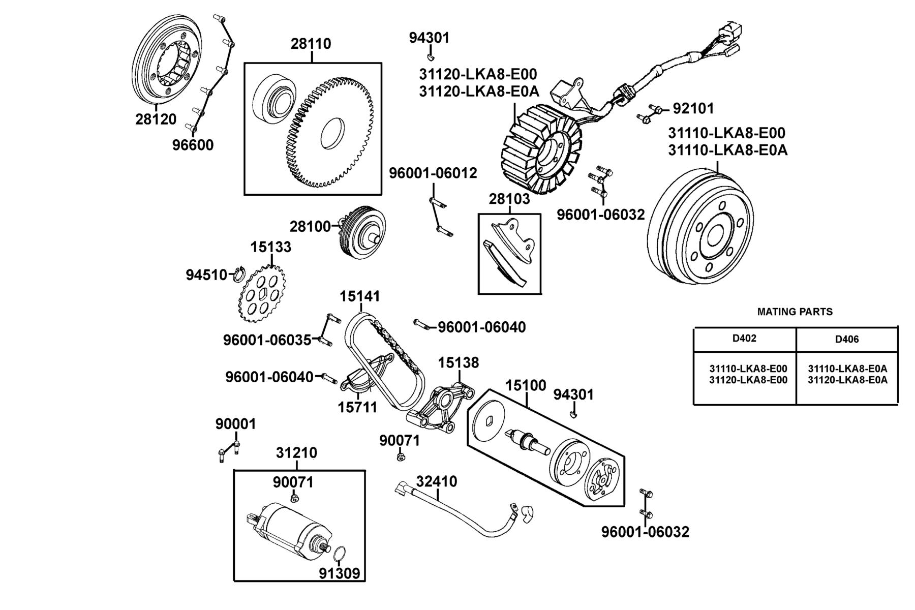 MXU 500i(4X4/IRS) (2017~) Starting Motor ● Generator parts diagram