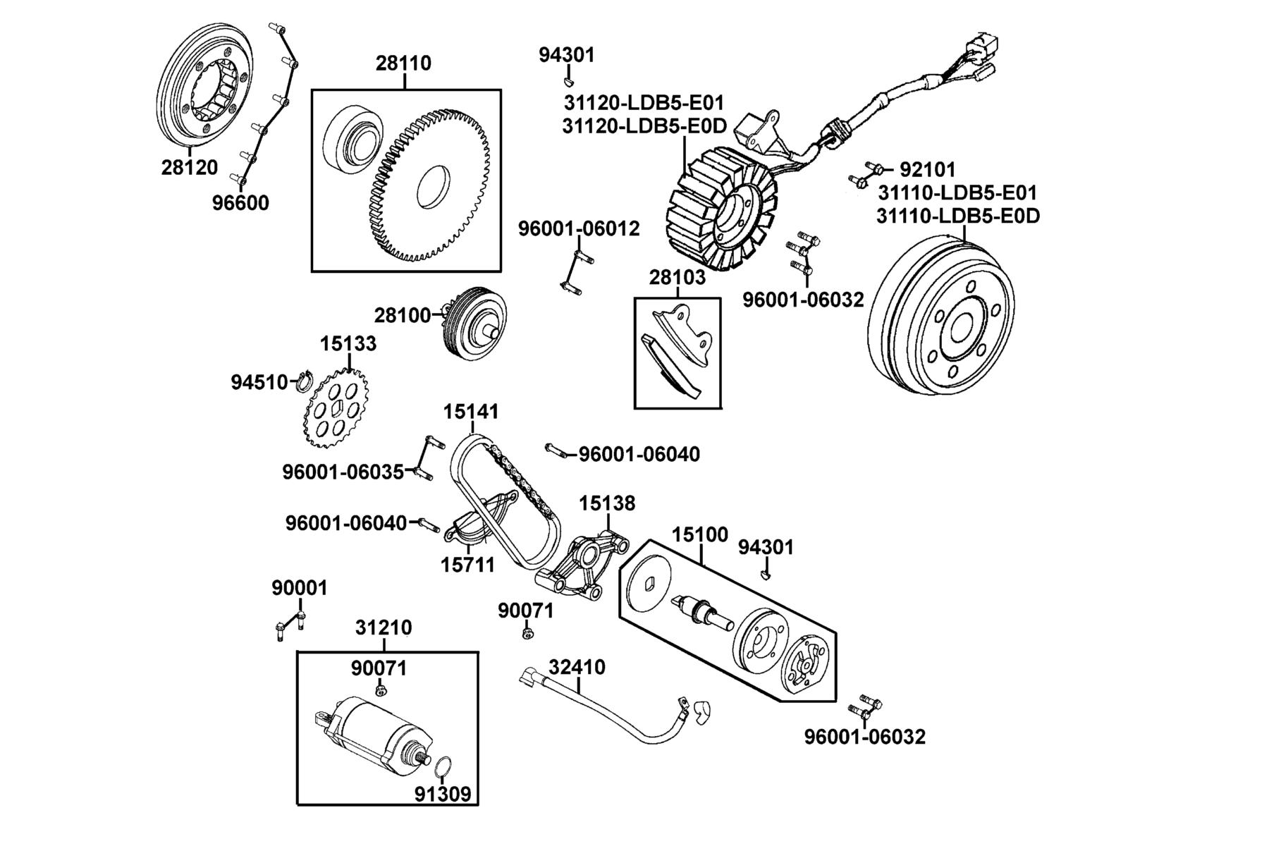 KYMCO MXU 500 (OFF ROAD) Starting Motor and Generator parts diagram