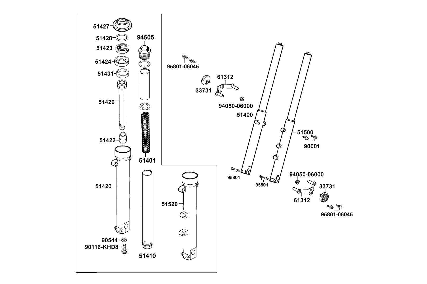 KYMCO VENOX 250 (2003-2007) Front Fork parts diagram