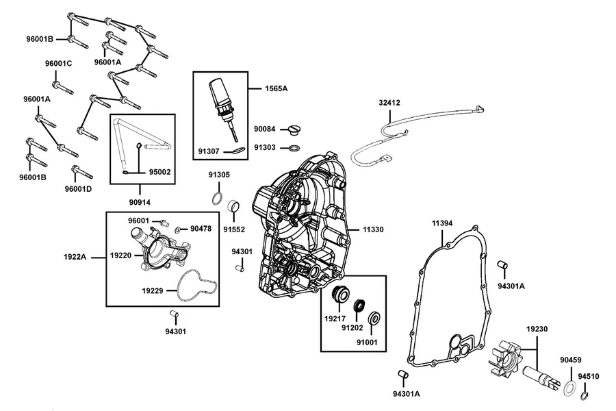 E04 Right Crankcase Cover and Water Pump parts diagram