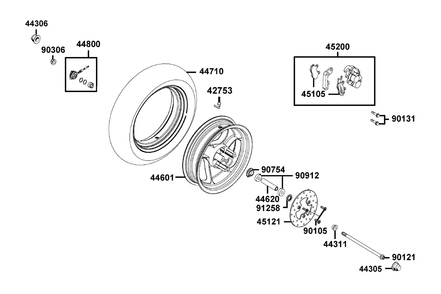 Agility 50 MY2023 Front Wheel parts diagram