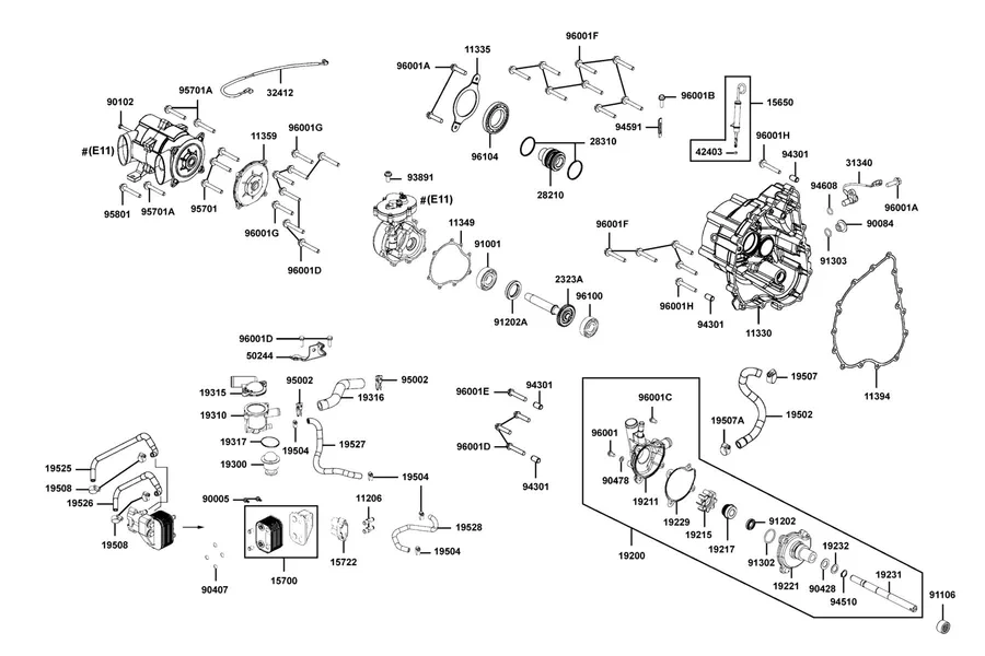 E04 Right Crankcase Cover and Water Pump parts diagram