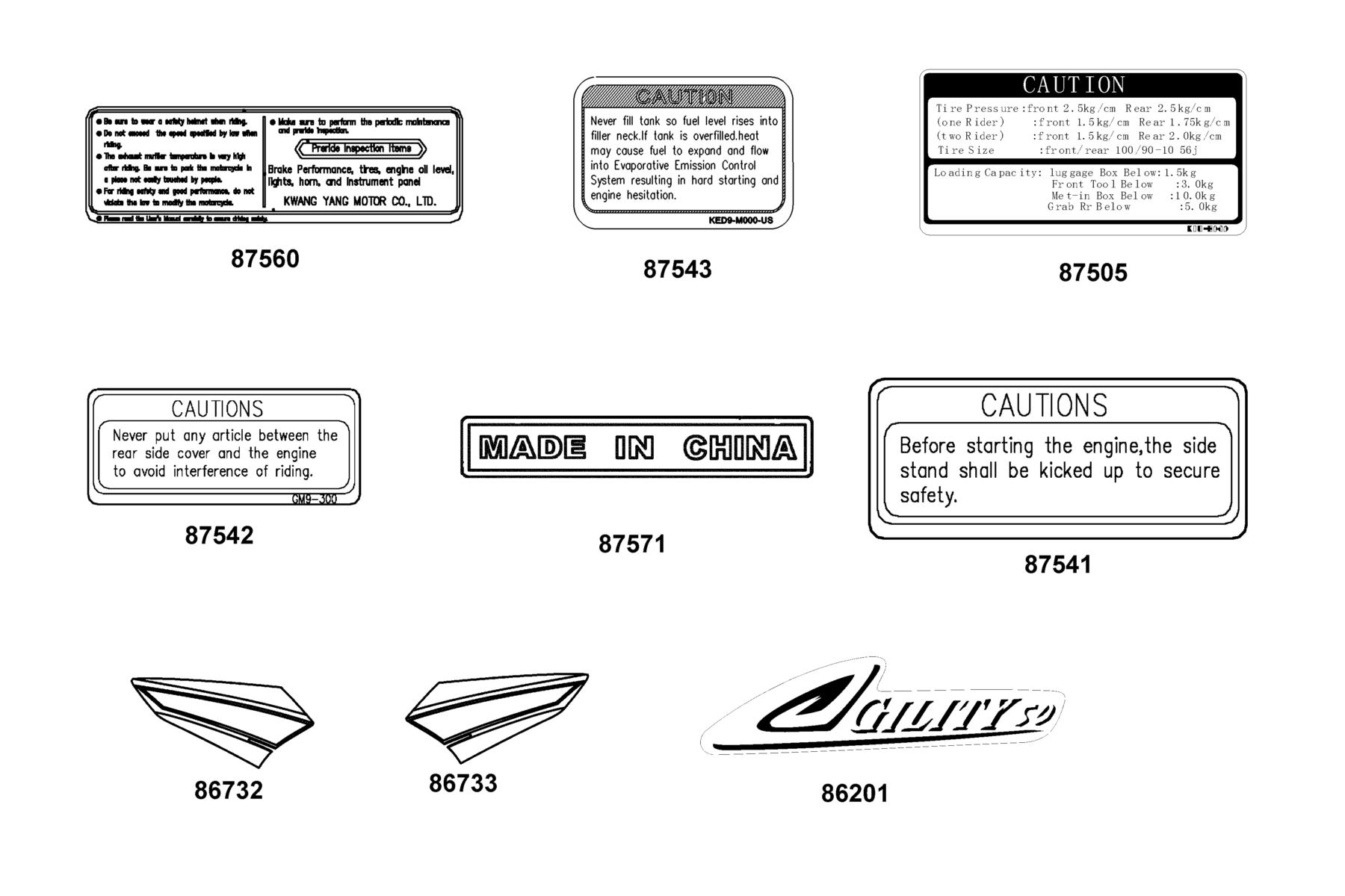 KYMCO AGILITY 50 (2008+) Emblem and Stripe parts diagram