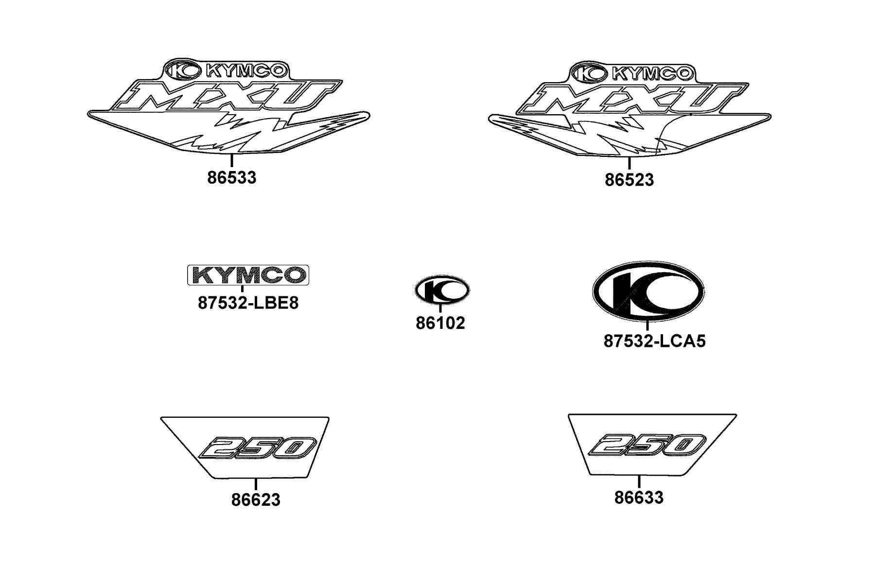 KYMCO MXU 250 (2009-2009) Emblem and Stripe parts diagram