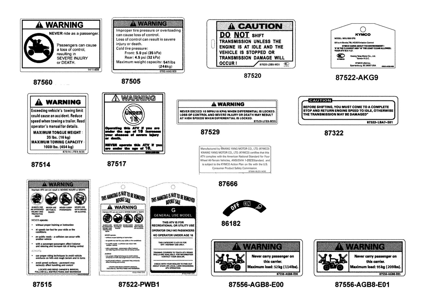 MXU 550i (2026MY) Caution Label parts diagram