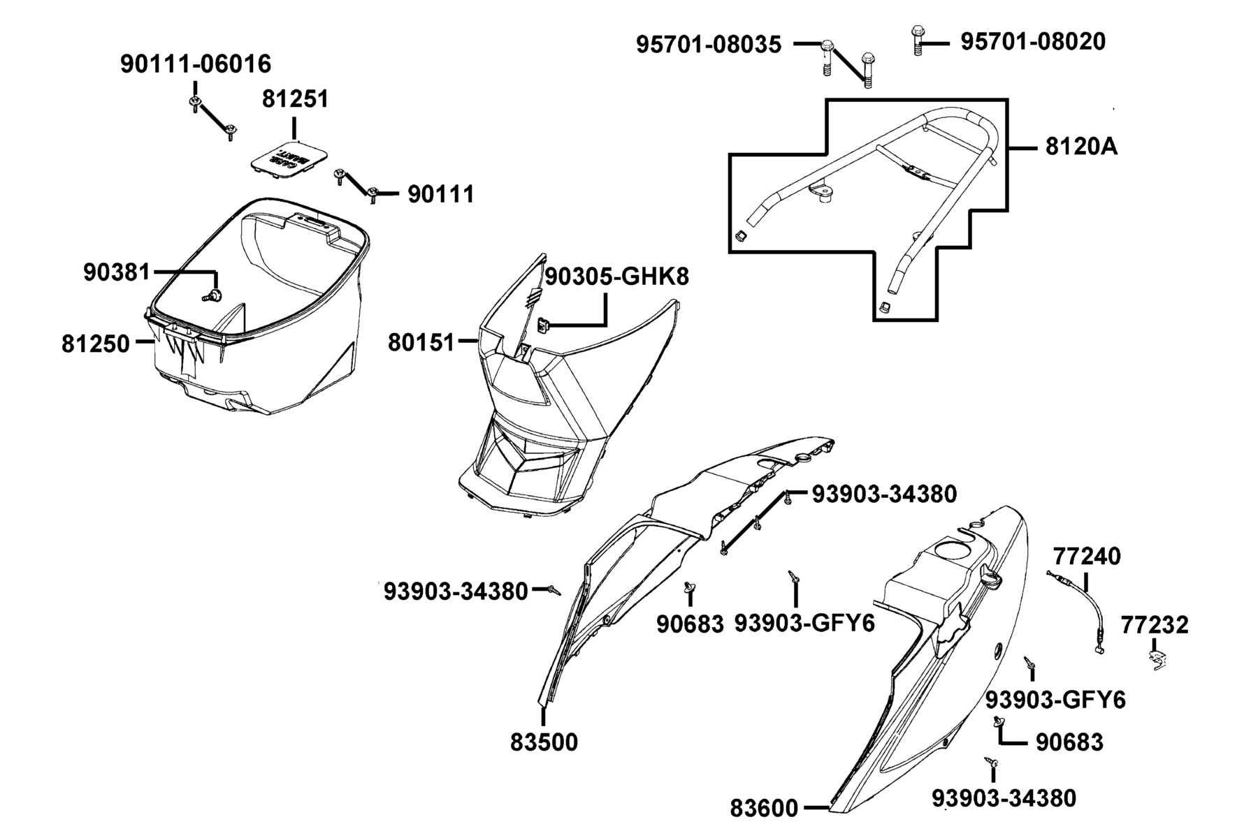 KYMCO AGILITY 50 (2006+) Body Cover and Luggage Box parts diagram