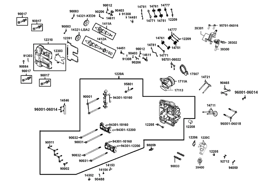 E02 Cylinder Head Cover and Cylinder Head parts diagram