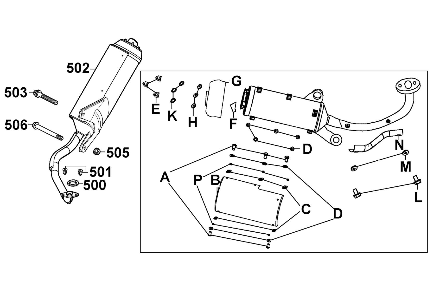 KYMCO B&W150 Exhaust Muffler parts diagram