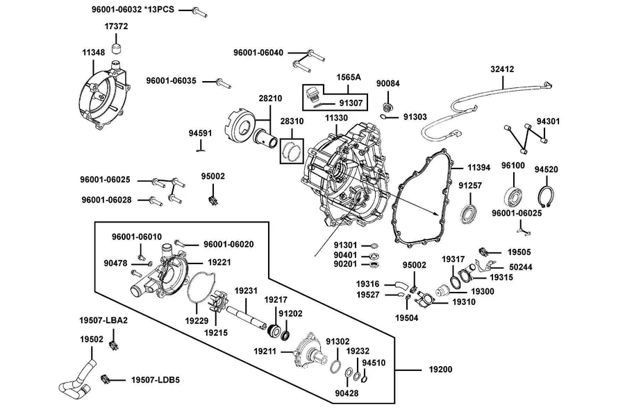 E04 Right Crankcase Cover and Water Pump parts diagram