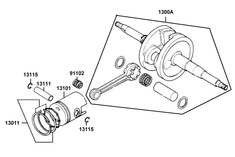 E10 Crankshaft, Piston and Ring Assy Piston parts diagram