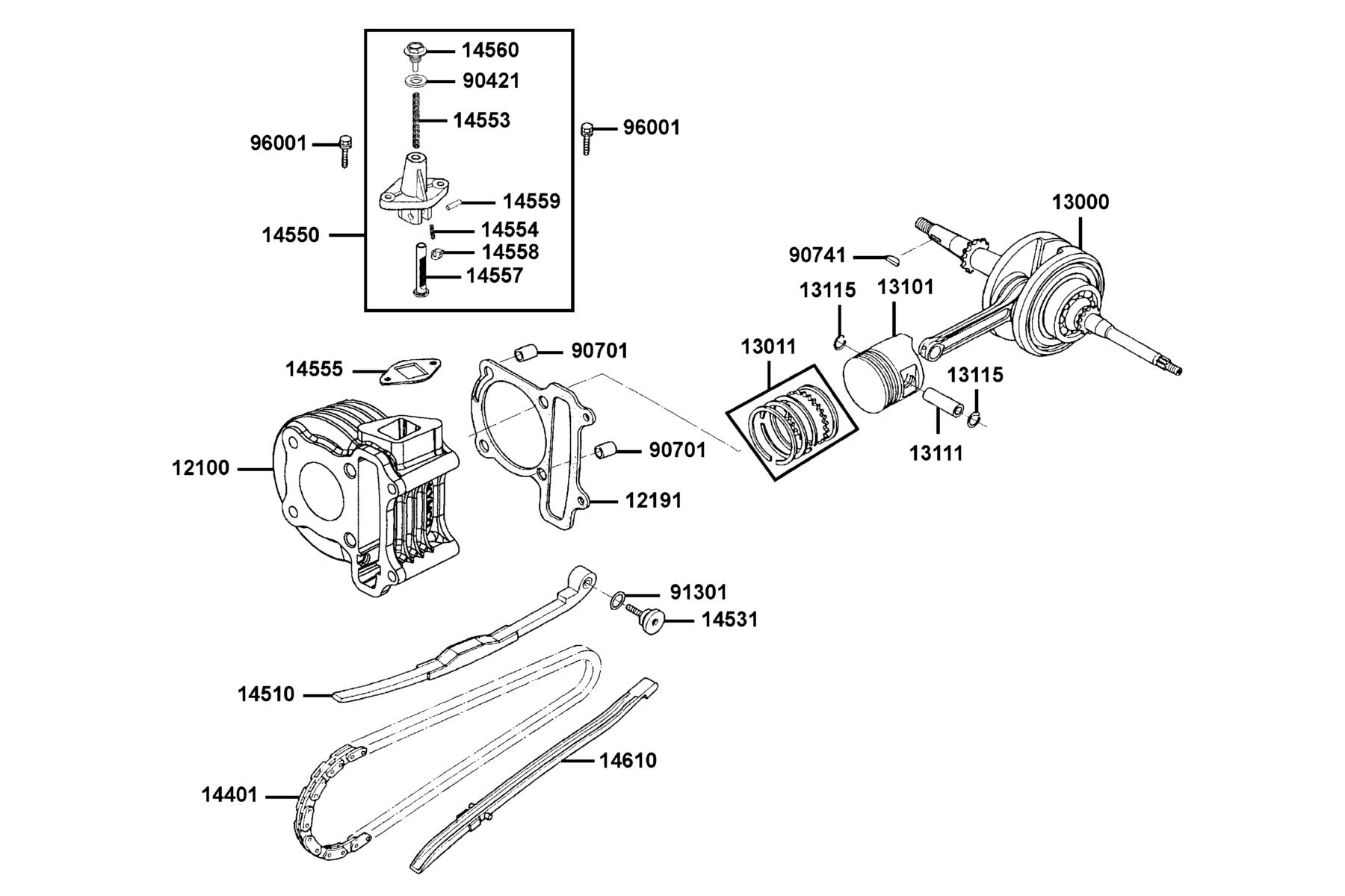 Mongoose 70 S (2016-2017) Cylinder ● Piston ● Crankshaft parts diagram