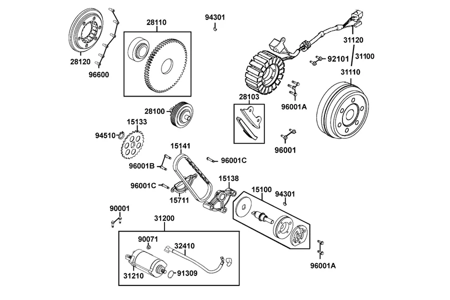 E06 Starting Motor and Generator parts diagram